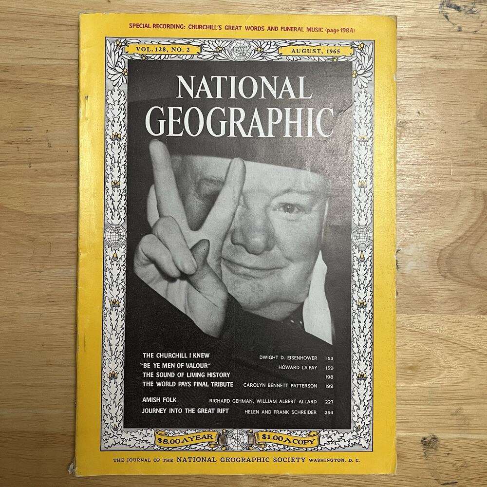 Vintage National Geographic August 1965 Winston Churchill Amish Great Rift
